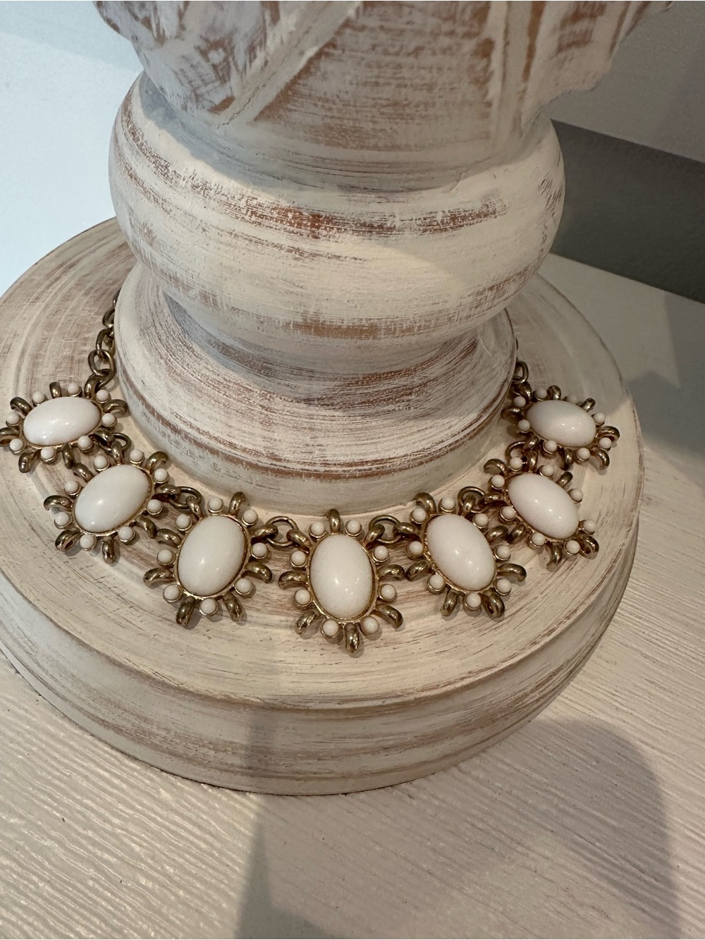 Classic White Oval Statement Necklace